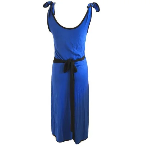 Eva Franco | Dresses | Eva Franco Anthropologie Blue Wrap Dress Siz 4 Black  Embroidered Tie Shoulder At | Poshmark